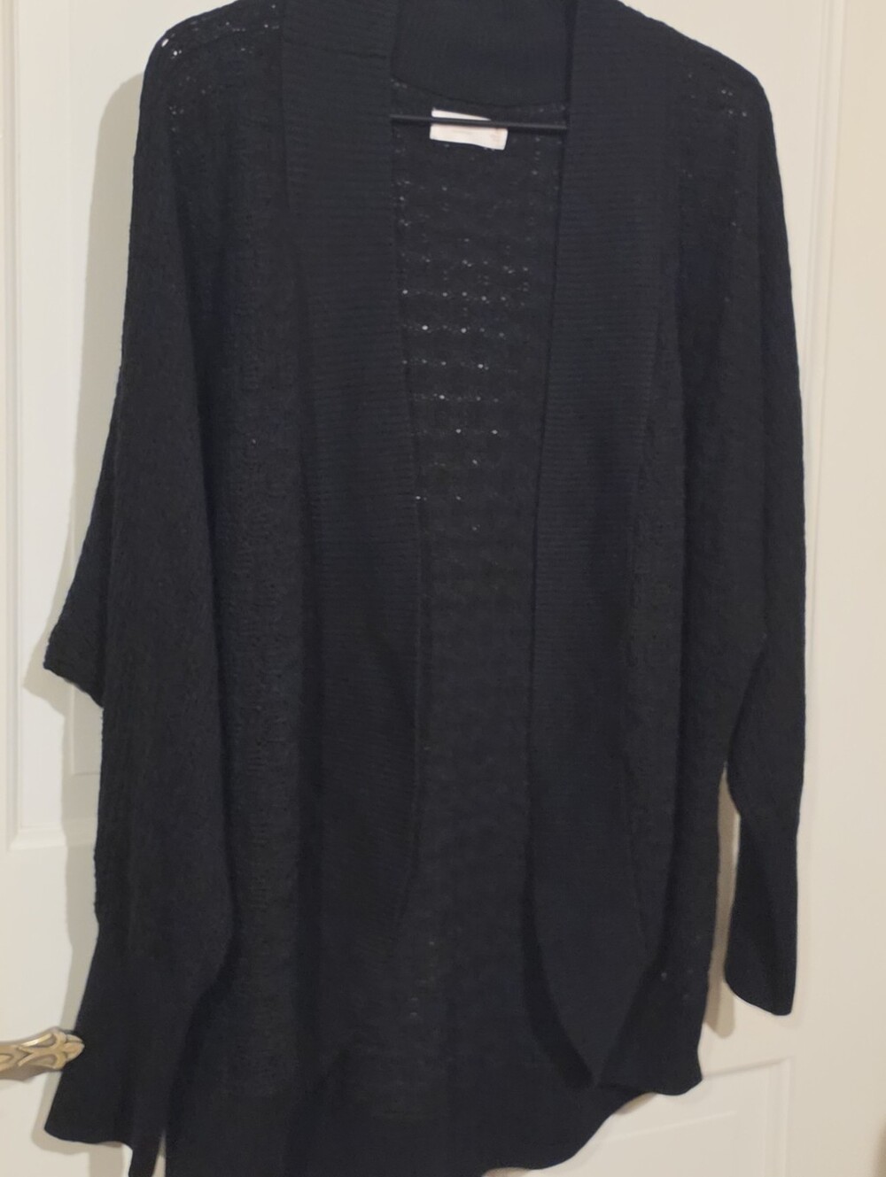 Lauren Conrad Black Open Front Pointelle Knit Cocoon Cardigan XL
